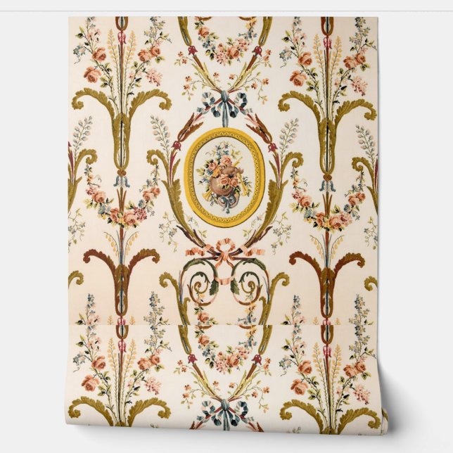 Papier Peint Antique Rococo Floral Cream Peel and Stick (Déroulement)