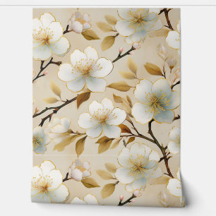 Papier Peint Aquarelle Blanc Floral Japonais Fleur de Cerisier