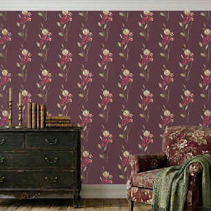 Papier Peint Aquarelle blanche mignonne Motif floral Mauve