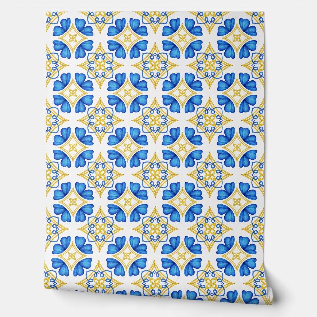 Papier Peint Aquarelle bleu et jaune moderne Abstrait (Déroulement)