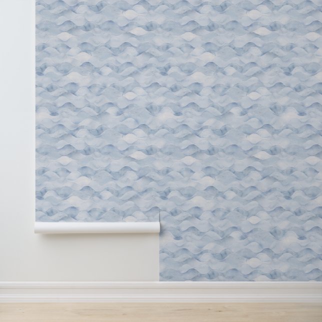 Papier Peint Aquarelle Bleu gris clair Mer Waves Beach House (Application)