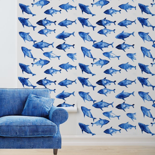 Papier Peint Aquarelle bleu marine de poisson (Créateur téléchargé)