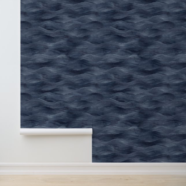 Papier Peint Aquarelle Bleu Zodiac Mer Noire Waves Beach House (Application)