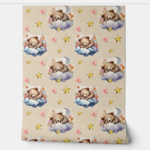 Papier Peint Aquarelle Bois Ours animal nuages étoile Floral