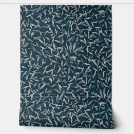 Papier Peint Aquarelle botanique gris bleu feuilles sur bleu fo