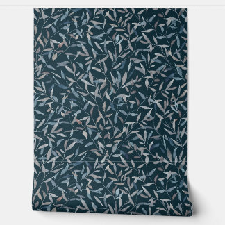 Papier Peint Aquarelle botanique gris bleu feuilles sur bleu fo