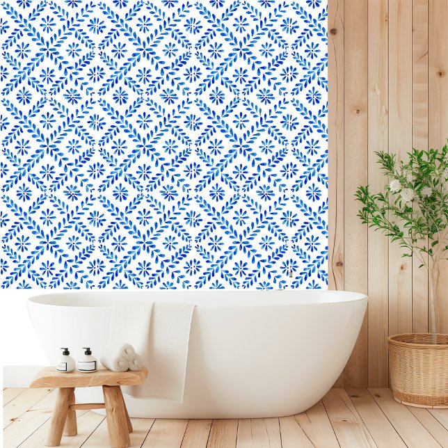Papier Peint Aquarelle Carrelage bleu méditerranéen (Créateur téléchargé)