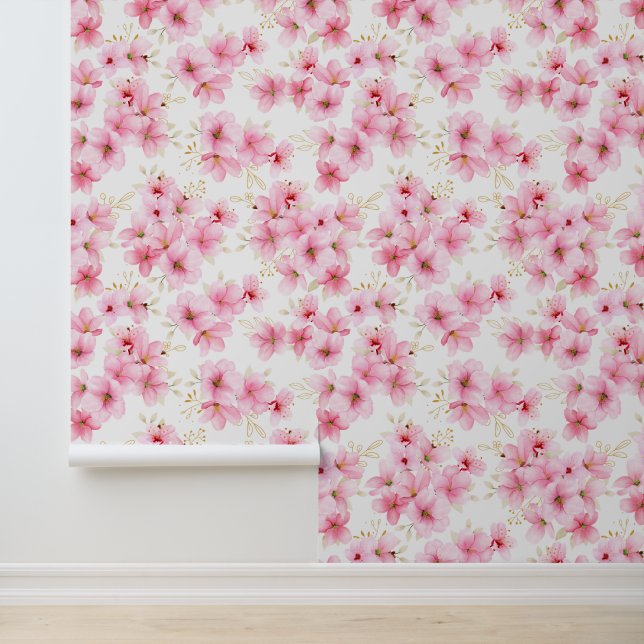 Papier Peint Aquarelle Cherry Blossum Sakura (Application)