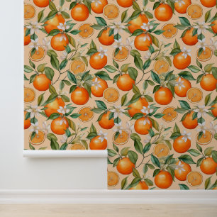 Papier Peint Aquarelle de fleurs florales de printemps orange