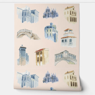 Papier Peint Aquarelle de Venise Délicat