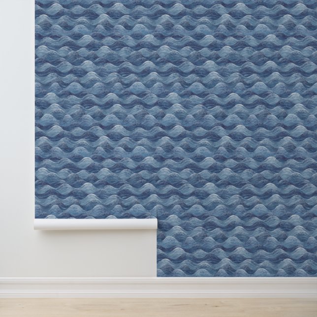 Papier Peint Aquarelle Denim Blue Grey Sea Wales Beach House (Application)
