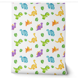 Papier Peint Aquarelle Dinosaures Neutral Kids Baby Nursery