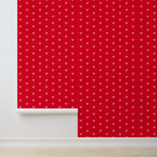 Papier Peint Aquarelle Doodle Pale Pinky Coeurs sur Motif rouge
