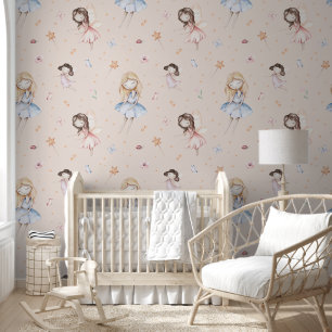 Papier Peint Aquarelle Fée Peach Fairytale Nursery