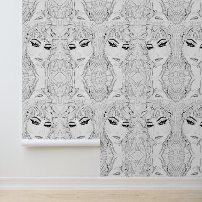 Papier Peint Aquarelle Figurant Feminine Monochrome (Application)