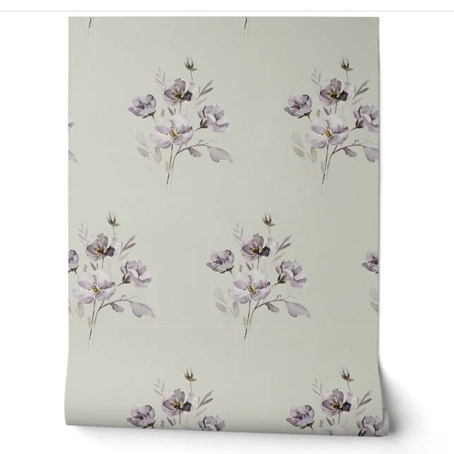 Papier Peint aquarelle fleur délicate muet violet (Déroulement)