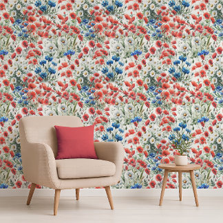 Papier peint aquarelle fleurs sauvages pavot margu