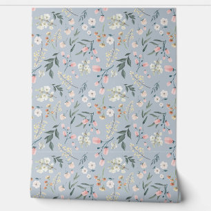 Papier Peint Aquarelle florale bleu pastel doux