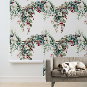 Papier Peint Aquarelle hiver Fleur florale Noël