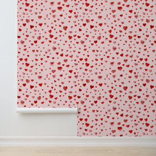 Papier Peint Aquarelle mignonne Flying Red Hearts rose