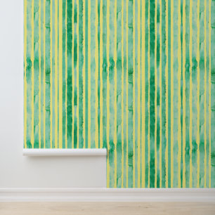 Papier Peint Aquarelle Mint Vert Yellow Stripes Motif Cool