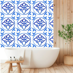 Papier Peint Aquarelle moderne Carrelage bleu méditerranéen