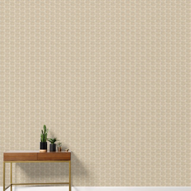 Papier Peint Aquarelle Moderne Plaid Crème Neutre Tan Brown (Couloir)