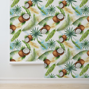 Papier Peint Aquarelle Motif de noix de coco tropicale