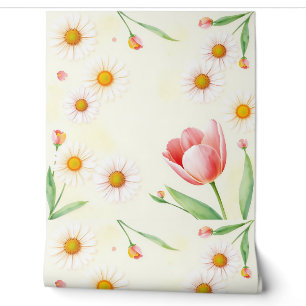 Papier Peint Aquarelle Pastel Daisées et Tulipes