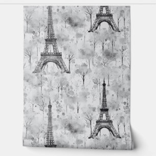 Papier Peint Aquarelle Tour Eiffel Paris Noir Blanc