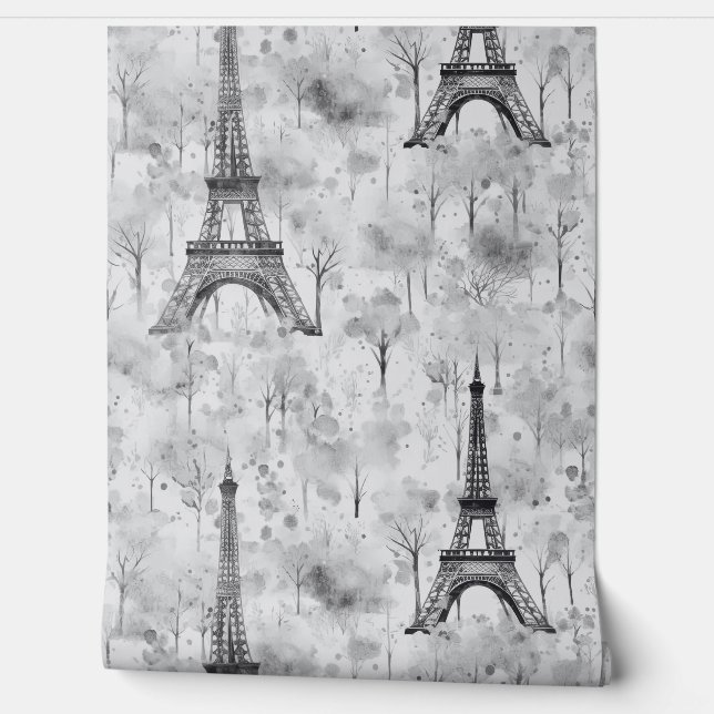 Papier Peint Aquarelle Tour Eiffel Paris Noir Blanc
