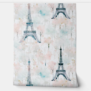 Papier Peint Aquarelle Tour Eiffel Paris Pastel