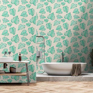 Papier Peint Aquarelle tropicale Feuilles de Monstera sur le be