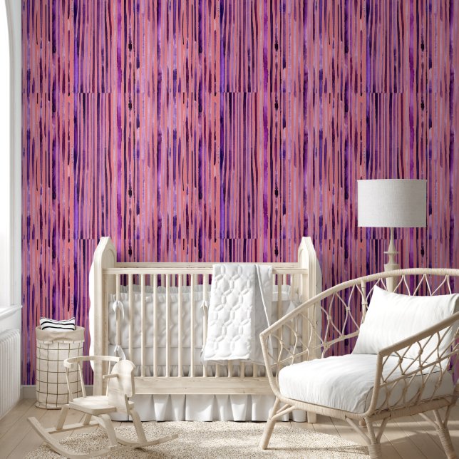 Papier Peint Aquarelle violet rose Motif en bande transparente (Enfants)