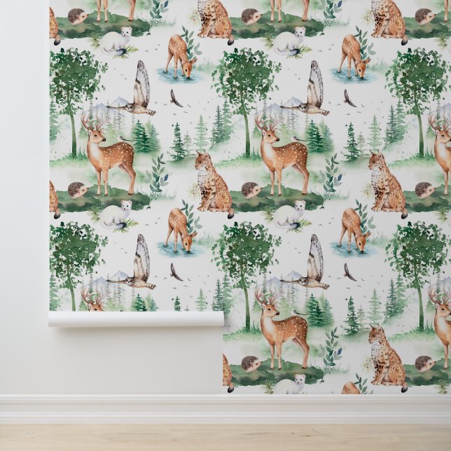 Papier Peint Aquarelle Woodland Baby Motif animal (Application)