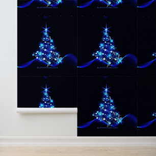 Papier Peint arbre de Noël stylisé SlipperyJoe bleu brillant s