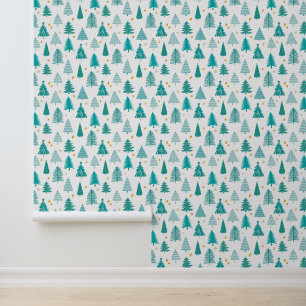 Papier Peint Arbre de Noël vert Festif moderne
