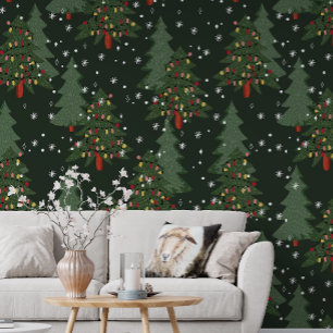 Papier Peint Arbre de Noël vert Motif de l'ornement de neige