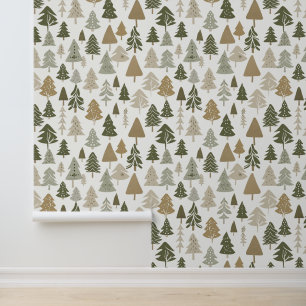 Papier Peint Arbres de Noël modernes Sage Olive Green Motif