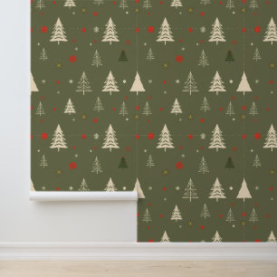 Papier Peint Arbres de Noël rustiques et flocons de neige