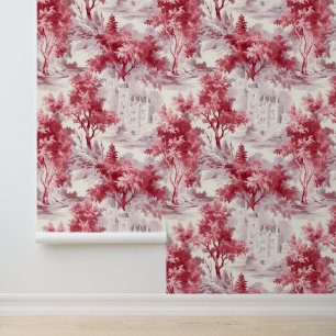 Papier Peint Arbres rouges et Château Toile française