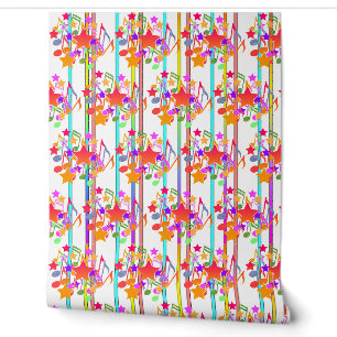 Papier Peint Arc-en-ciel Étoiles Rayures Traditionnels Enfants