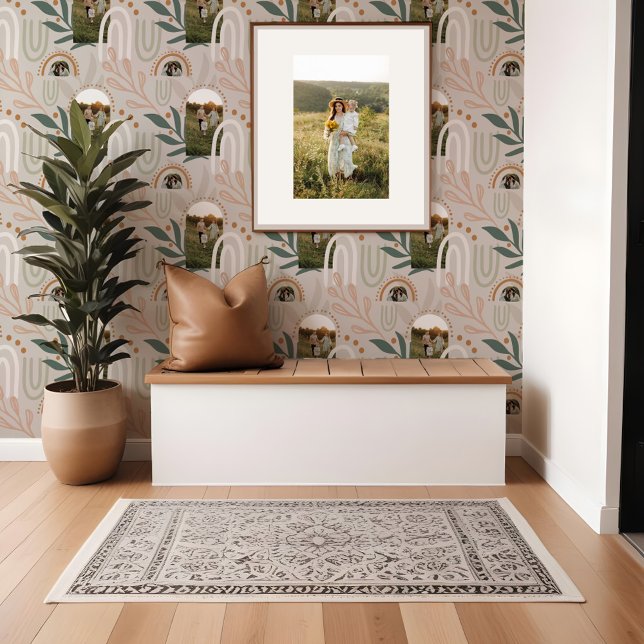 Papier Peint Arc photo de famille de Boho Abstrait Retro Floral (Abstract Retro Floral Boho Family Photo Arch Wallpaper)