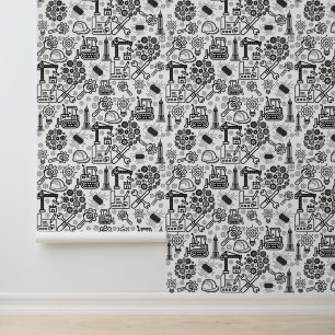 Papier Peint Architectural Blueprint Engineer noir et blanc