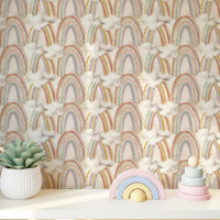 Arcs-en-ciel boho et nuages dans des pastels doux