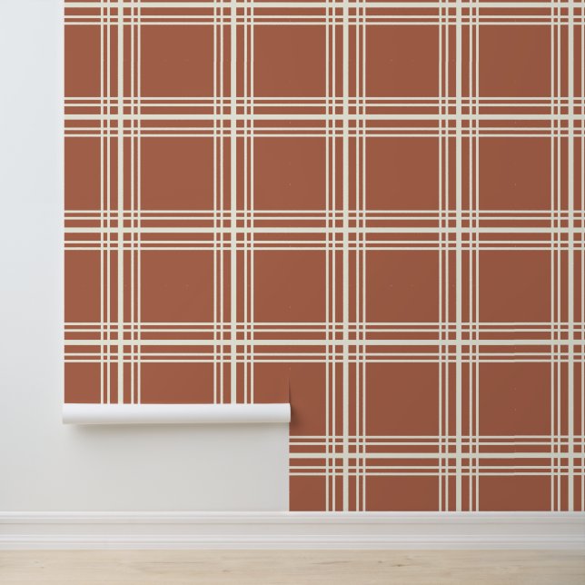 Papier Peint Argile rouge-Brown moderne avec lignes blanches iv (Application)