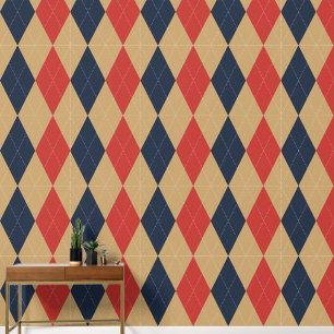 Papier Peint Argyle Classique Kaki, Marine et Rouge de Grange
