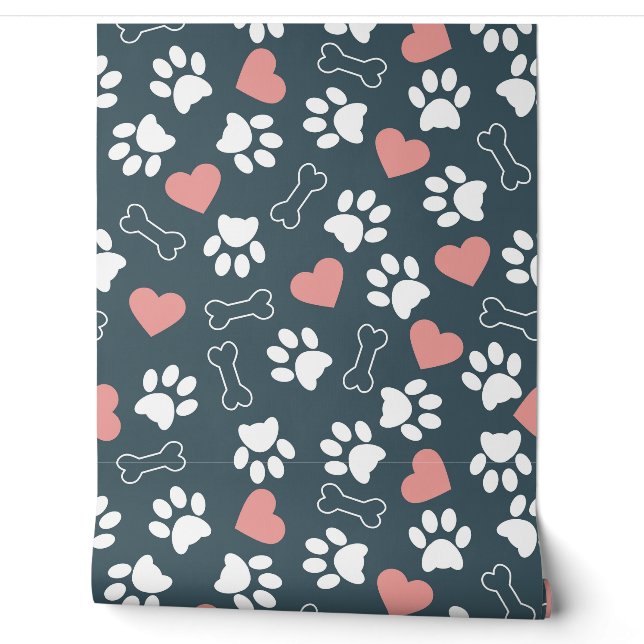 Papier Peint Arrière - plan Motif Pawprints Hearts (Déroulement)