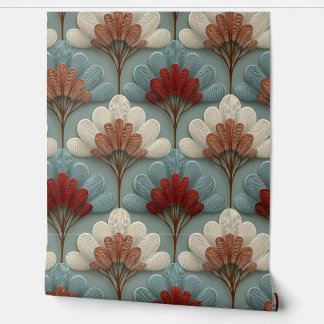 Papier Peint Art Deco Cream and Blue Fans