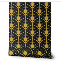 Art Déco élégant motif soleil doré sur fond noir